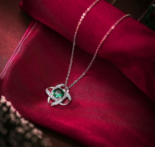 925 Silver Möbius Necklace for Women - Emerald & Diamond Jewelry Gift Set