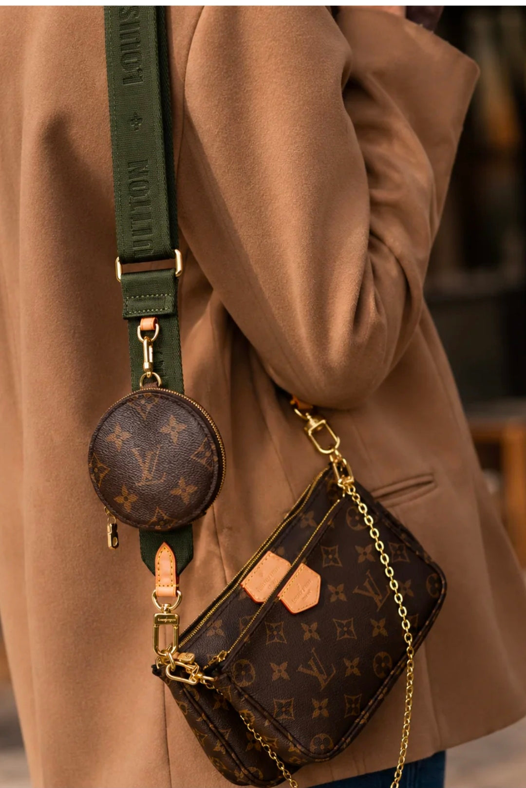 Army Green Multi-Pouch Crossbody Bag